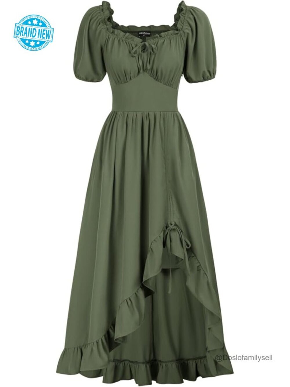 Corset Maxi Dress with Pockets Ruffle High Low Hem Renaissance Cottagecore